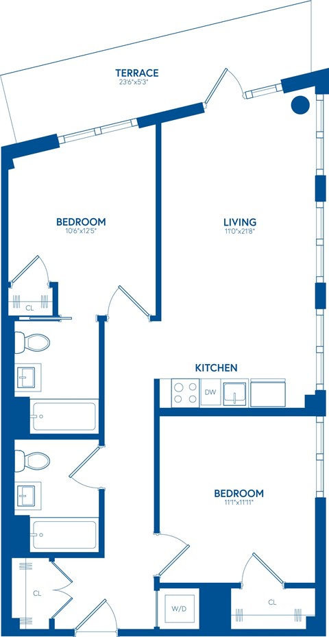 Floor plan for 2 beds, 2 baths, 850 sqft